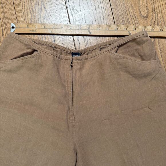 Eileen Fisher Brown Linen Crop Wide Leg Pants SZ L Zip Hook Eye Pockets Minimal - Picture 6 of 12